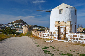 Old windmills in Tripiti village, Milos island, Greece.
