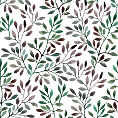 Watercolor seamless pattern with tree branches. Autumn background