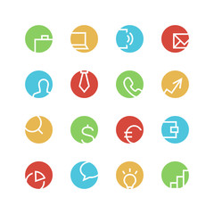 Business icon set - vector minimalist. Different symbols on the colored background.