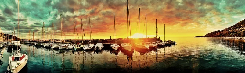Poster Geweldige zonsondergang in de haven © DavidArts