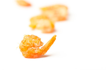 Dried shrimp on white background