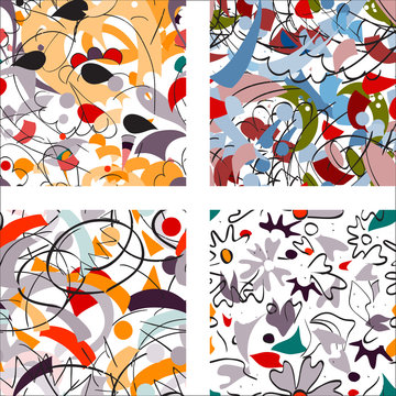 Seamless abstract flower and shapes pattern