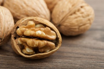 walnuts on wooden background
