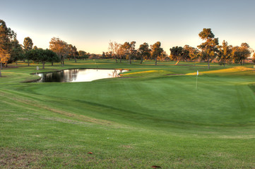 White flag placement on the 18th green.