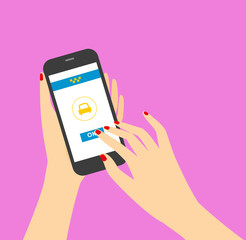 illustration concept process of booking taxi via mobile app