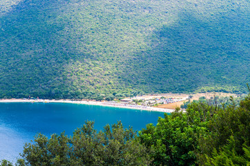 Naklejka premium Antisamos beach Kefalonia island, Greece. Beautiful sea bay of Antisamos on Kefalonia island, Greece