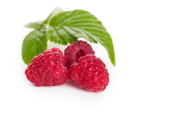 Fresh raspberries with leaf