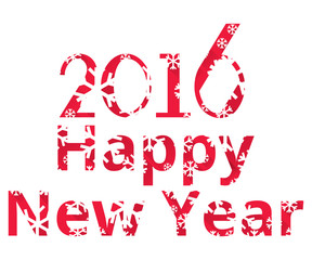 Happy New Year 2016 red text with snowflakes on a white background. Vector illustration.