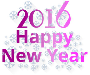 Happy New Year 2016. Purple inscription on the background of snowflakes. Vector illustration.