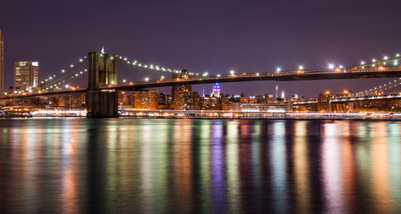 Fototapeta na wymiar Brooklyn bridge at the night, New York City