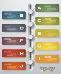 Infographic designtimeline template and business concept with 10 options, parts, steps or processes. Can be used for work flow layout, diagram, number options, web design.