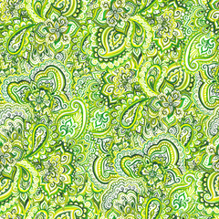 Template of seamless pattern in ornate paisley style 