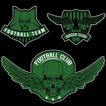 football team crests set with eagles and skulls
