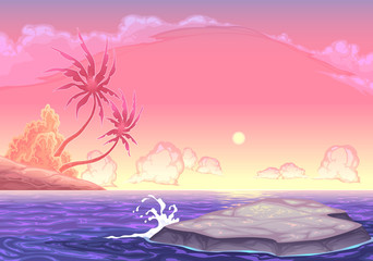 Fototapeta na wymiar Romantic seascape in the sunset