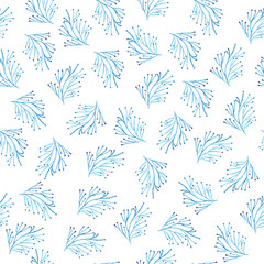 Seamless floral pattern with hand drawn watercolor blue twigs, branches on a white background. Illustration.