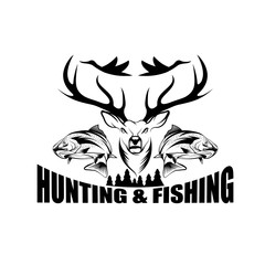 Fototapeta premium hunting and fishing vintage emblem vector design template