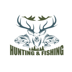 hunting and fishing vintage emblem vector design template
