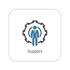 Global Support Icon. Flat Design.