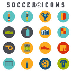 Vector collection of flat icons on the theme of football