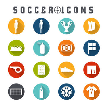 Vector collection of flat icons on the theme of football