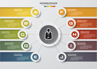 Infographic design template and business concept with 10 options, parts, steps or processes. Can be used for work flow layout, diagram, number options, web design.