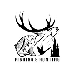 hunting and fishing vintage emblem vector design template