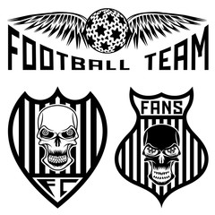 football team crests set with wings and skulls