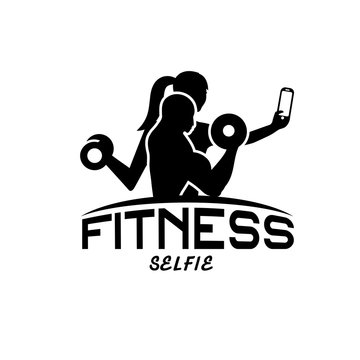 man and woman of fitness silhouette character make selfie vector