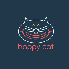 happy cat with sausage vector design template