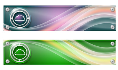 Set of two banners with colored rainbow and cloud