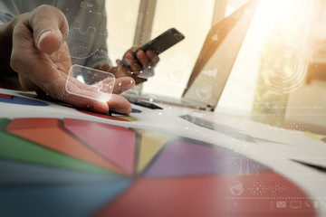 businessman hand working with new modern computer and business s