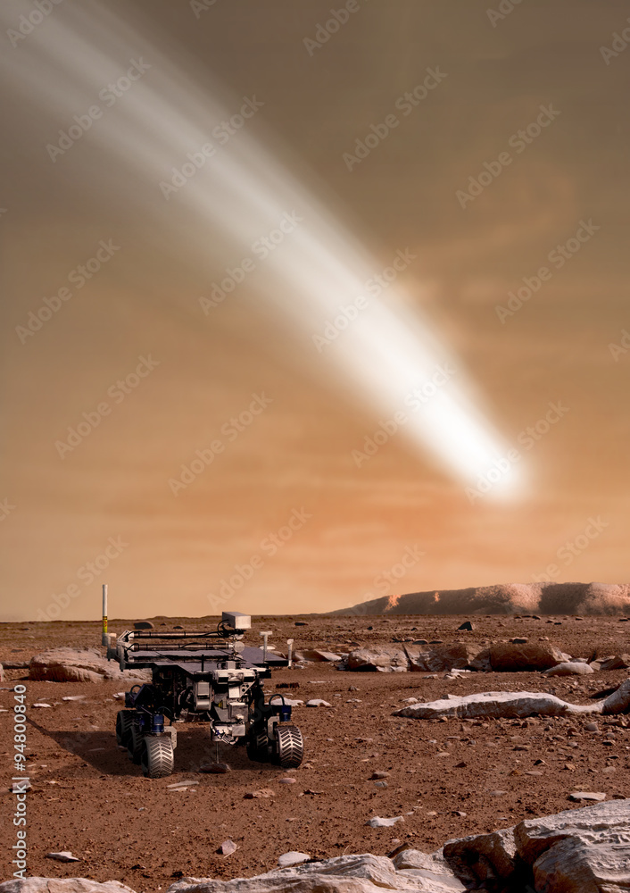Canvas Prints the comet c/2013 a1 appears over the martian landscape with a rover in the foreground - elements of 