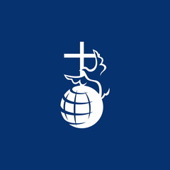 Dove, cross, globe, missions, icon