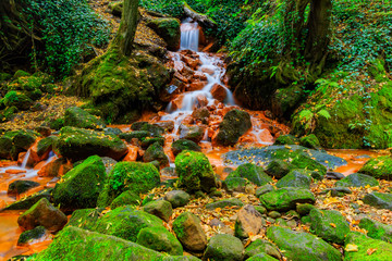 View of beautiful waterfall in the Czech-Saxony Switzerland.
