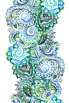 Watercolor endless ribbon with indian ornament