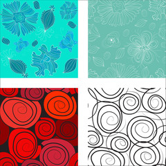 Set of seamless colorful abstract flowers patterns