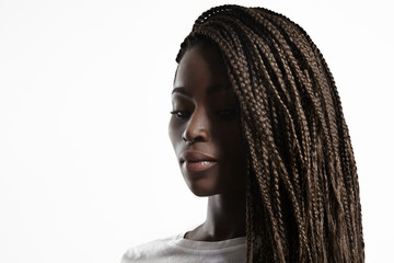 beauty black woman with braids - obrazy, fototapety, plakaty