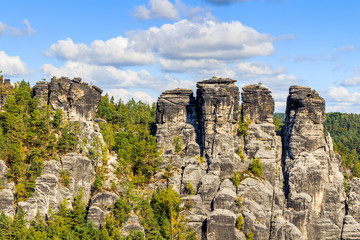 Saxon Switzerland. View from the abbey Bastei. Autumn colors at Bastei, Dresden area