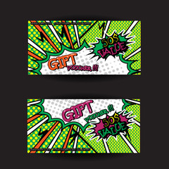 set of gift voucher card template  pop art bright style