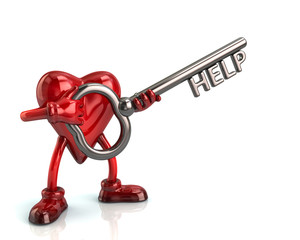 Fototapeta premium Heart and silver key with help