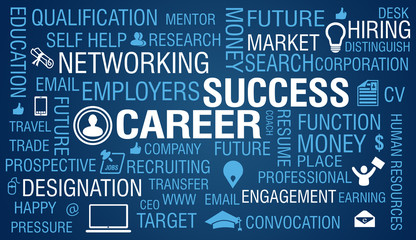 Career & Job Success Concept on blue background