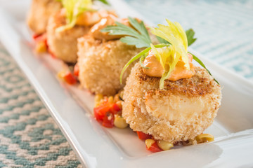 Crab cakes with corn relish