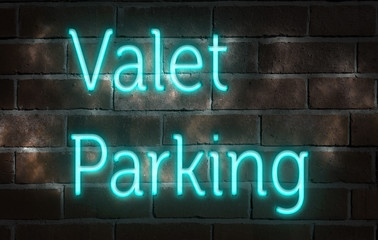Sign in blue neon on a brick wall indicating 