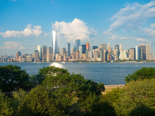 The skyline of downtown Manhattan seen from Ellis Island