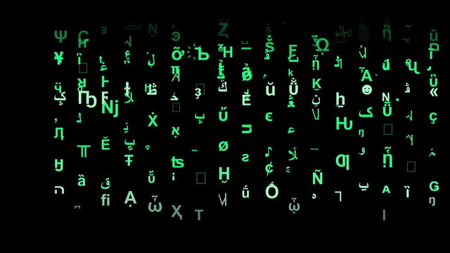 Numbers and strange letters  with matrix style motion animation