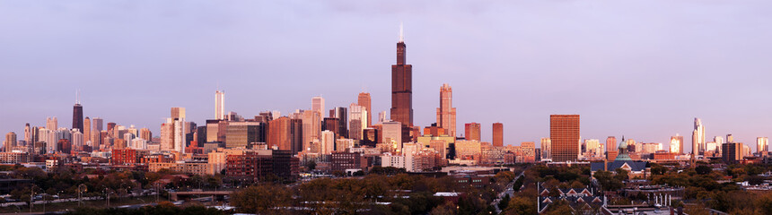 Panorama of Chicago at sunset