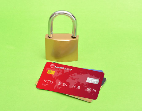 Multiple Credit Cards with Lock concept Image.