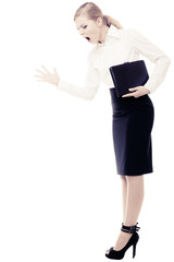 Stress. Angry businesswoman teacher woman screaming.