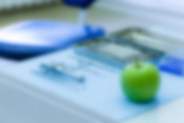 Set of dentistry medical tools, blurred