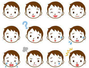 子供　男の子　顔アイコン　表情セット